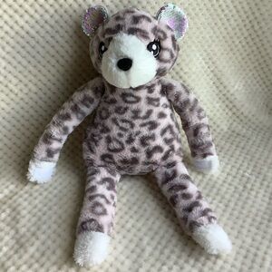 LOVE 2 DESIGN Plush Pink Grey Leopard Hook Loop Hands Feet Stuffed Animal Toy